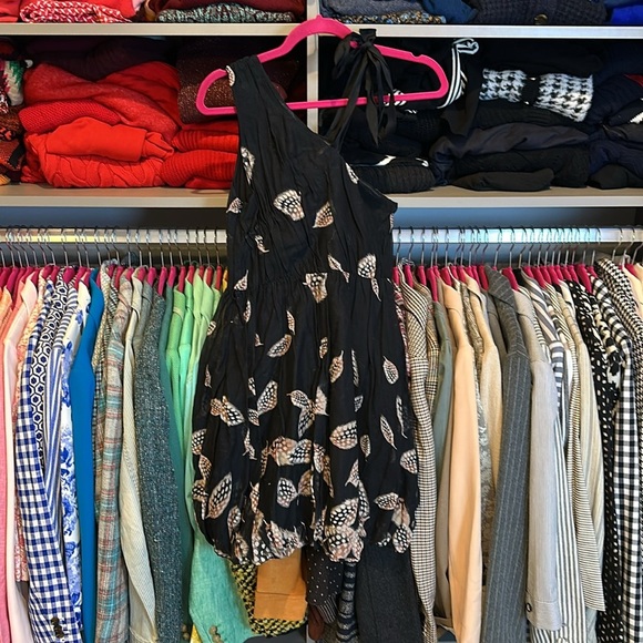 Leifsdottir black/brown leaf print one shoulder elastic waistband dress size 4 - Picture 3 of 3